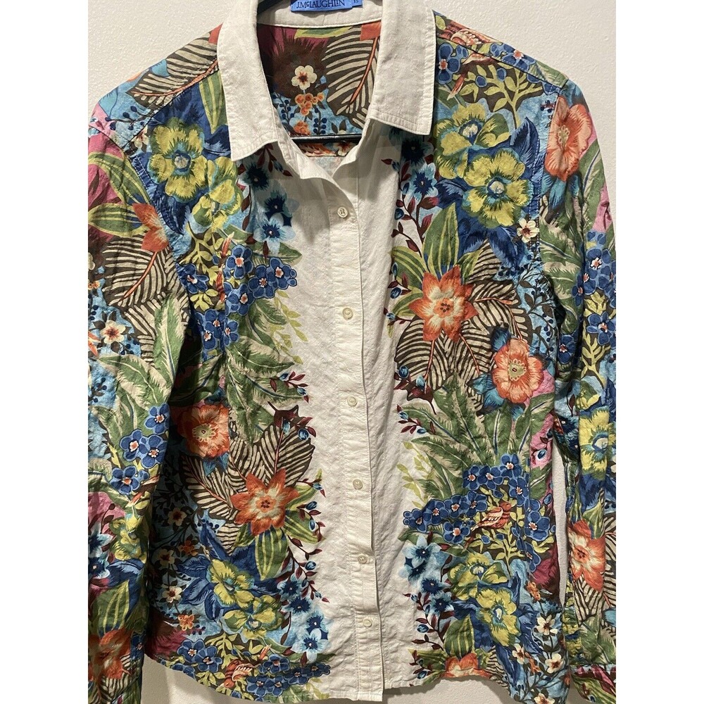 J. Mclaughlin Down Shirt Botanical Floral Blouse Women Sz XS - Picture 2 of 8